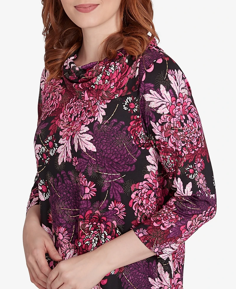 Ruby Rd. Petite Bold Blooms Split Cowl Dew Drop Top