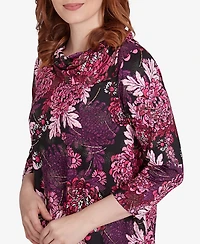 Ruby Rd. Petite Bold Blooms Split Cowl Dew Drop Top