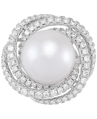 Grown With Love Cultured Freshwater Pearl (11mm) & Lab Grown Diamond (3/4 ct. t.w.) Love Knot Ring in 14k White Gold