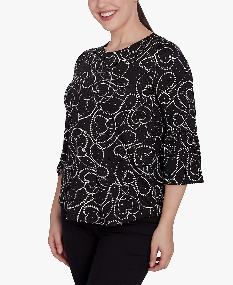Ruby Rd. Petite Abstract Hearts Dew Drop Knit Crew Neck Top