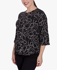 Ruby Rd. Petite Abstract Hearts Dew Drop Knit Crew Neck Top