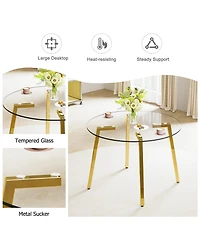 Streamdale Furniture Modern minimalist style circular transparent tempered glass table, tempered glass tabletop, golden metal legs, suitable for kitch