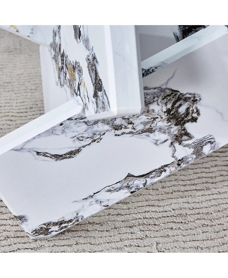 Streamdale Furniture Round glass coffee table, 33.4" modern design unique coffee table. Tempered glass countertop with white patterned Mdf legs. Suita