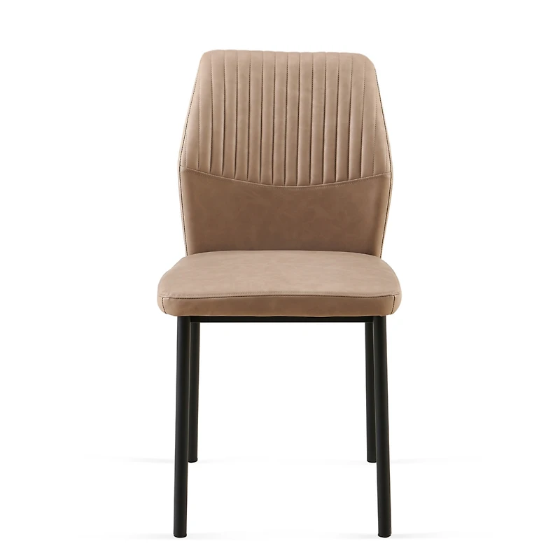Simplie Fun Beige Pu Leather Dining Chairs Living Room Chair Modern Kitchen Armless Side Chair with Metal Legs(Set of 4)