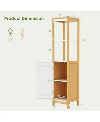 Gymax Tall Bathroom Floor Cabinet Bamboo Bathroom Storage w/Adjustable Shelf &Cupboard