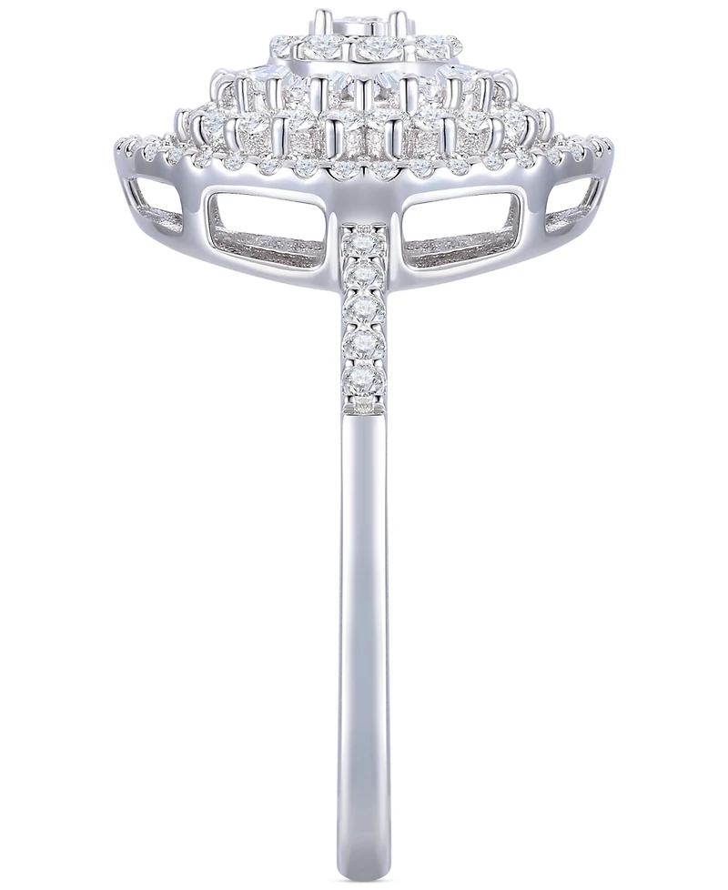 Diamond Round & Baguette Halo Cluster Ring (1/2 ct. t.w.) in 10k White Gold