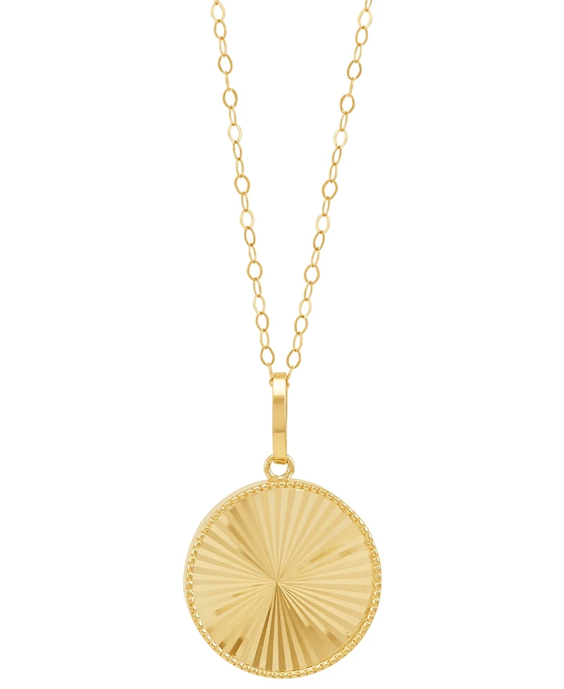 Polished Sunray Round Disc 18" Pendant Necklace in 10k Gold