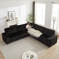 Streamdale Oversized Corduroy Corner Sofa with Storage and Ports