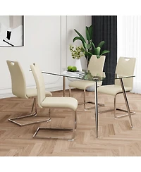 Streamdale Furniture Modern simple rectangular glass dining table, solid tempered glass tabletop, electroplated table legs, light yellow Pu dining cha