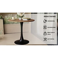 Simplie Fun Walnut circular dining table, 31.5" tulip dining table, kitchen dining table for 2-4 people, Mdf tabletop and base, and 2 black Pu black m