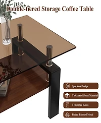 Streamdale Furniture Rectangle Coffee Table, Tempered Glass Tabletop with Mdf Layer, Modern Table for Living Room, Brown Glass