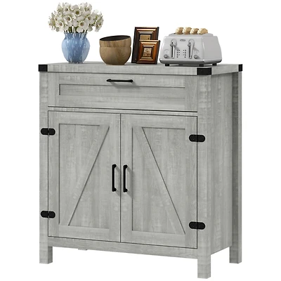 Sideboard Buffet Cabinet with Storage Drawer, Modern Farmhouse Kitchen Cabinet with 2 Barn Doors, Coffee Bar Cabinet, Gray