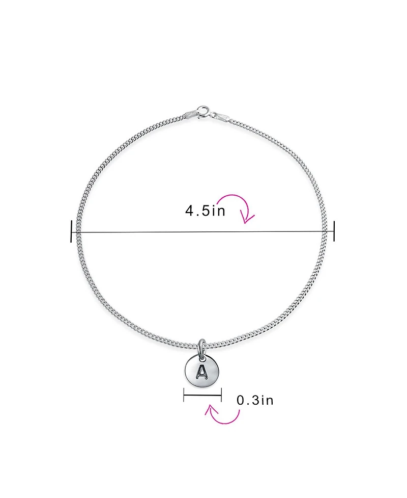 Bling Jewelry Letter Block Alphabet Initial Circle Disc Anklet .925 Sterling Silver 9 Inch