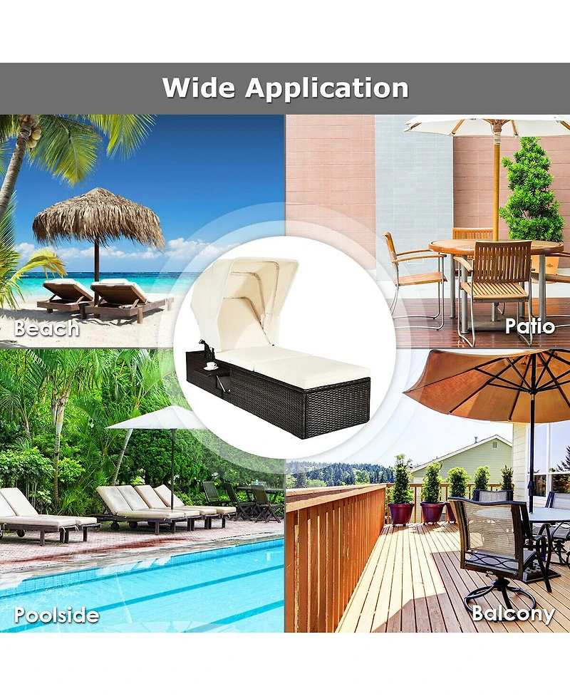 Outdoor Chaise Lounge Chair with Folding Canopy