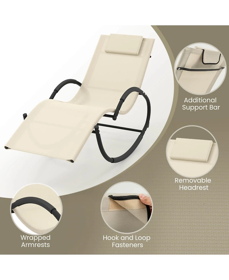 Pcs Outdoor Rocking Lounge Chair with Removable Headrest Breathable Backrest & Seat
