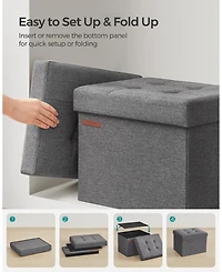 Songmics Home Foldable Storage Ottoman Bench for Living Room, Bedroom, Pastel Pink
