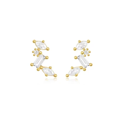 Hollywood Sensation Celestial Gold Cluster Earrings - 18k Gold Plated Sterling Silver with Aaaaa Cubic Zirconia