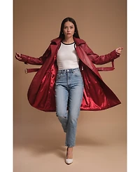Women's Leather Trench Coat, Burgundy, Created for Macy's