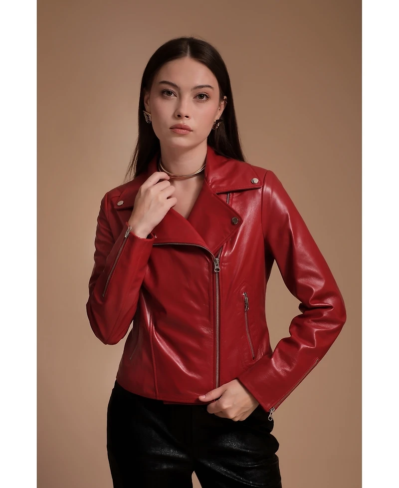 Furniq Uk Women's Leather Jacket, Red, Created for Macy's