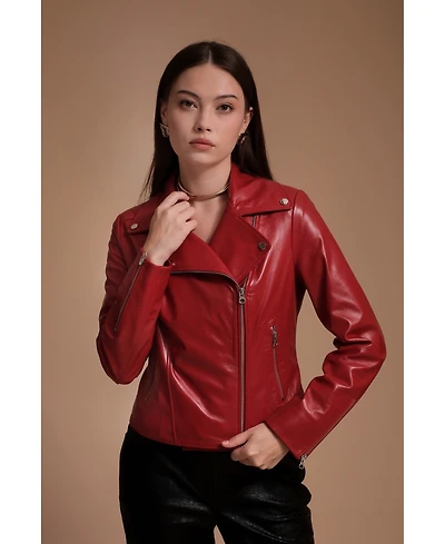 Furniq Uk Women's Leather Jacket, Red, Created for Macy's