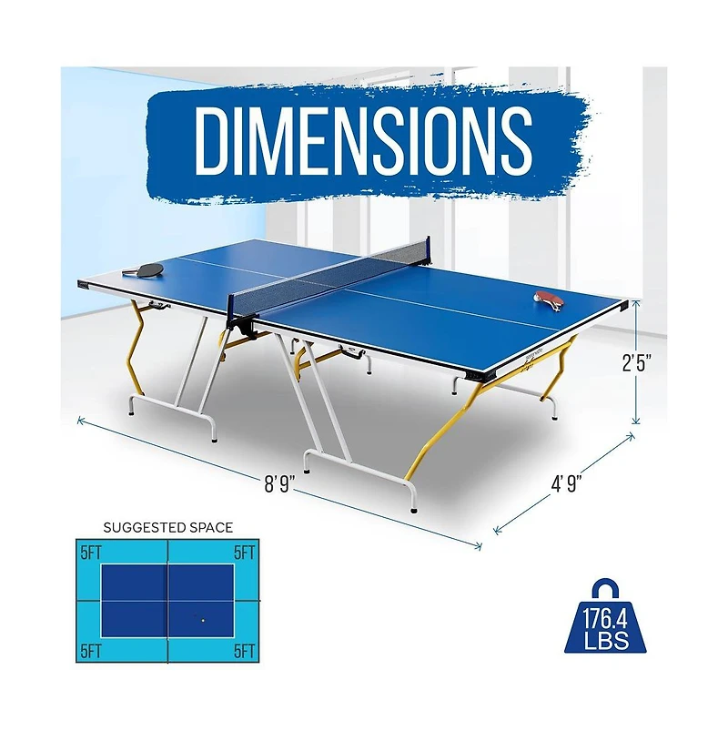 SereneLife Foldable Table Tennis Table with Single Player Playback Mode, Net, and Post