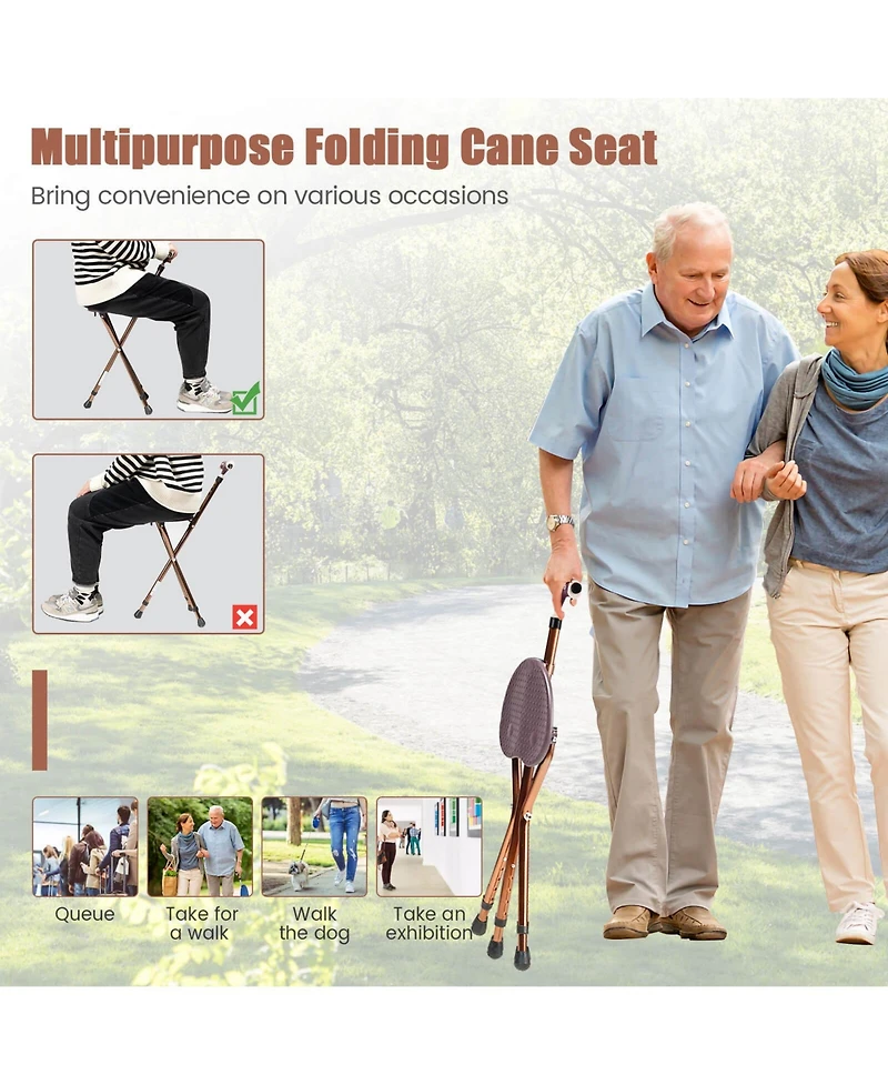 Lightweight Adjustable Folding Cane Seat Aluminum Alloy Crutch Chair With Light