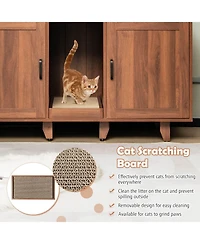 Sugift 2 Doors Cat Litter Box Enclosure with Winding Entry and Scratching Board
