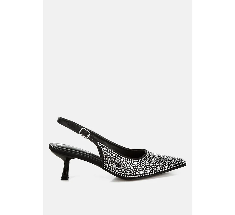 Vernaos Pointed Toe Rhinestone Slingbacks
