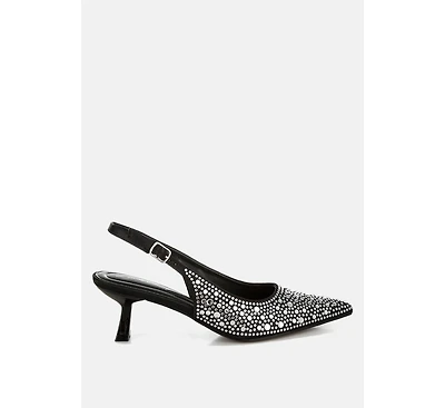 Vernaos Pointed Toe Rhinestone Slingbacks