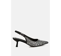 Vernaos Pointed Toe Rhinestone Slingbacks