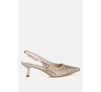 Vernaos Pointed Toe Rhinestone Slingbacks