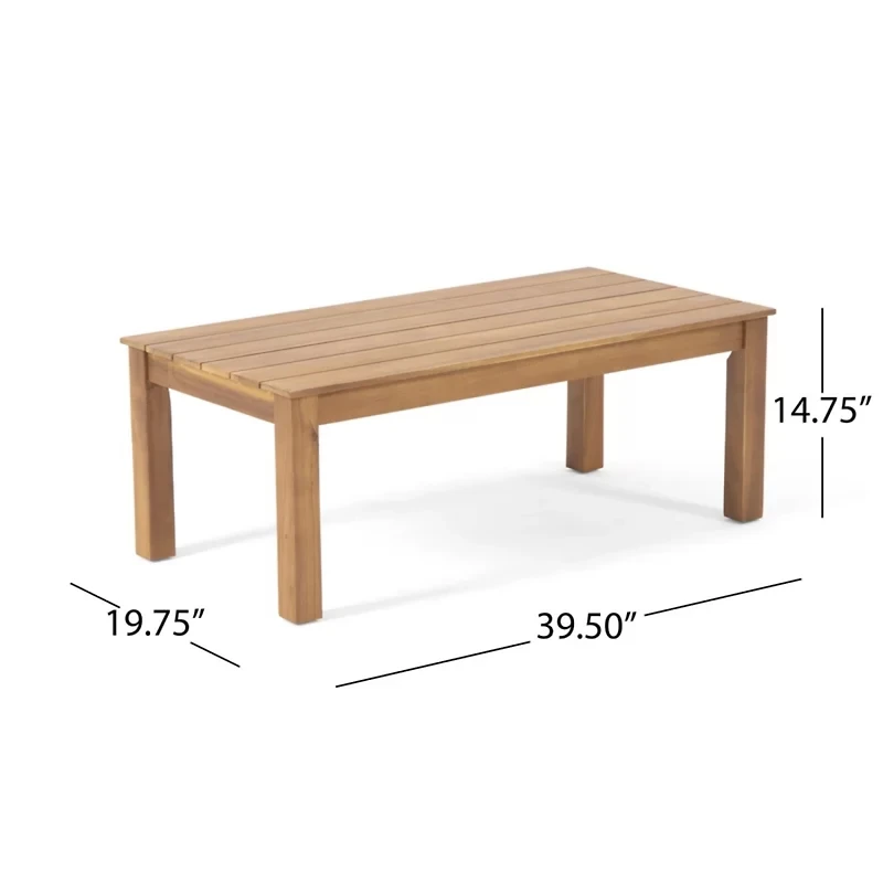 Temecula Outdoor Acacia Wood 4-Seater Chat Set_Loveseat&Coffee Table&2 Club Chairs - Brown Patina Finish + Cream Cushion