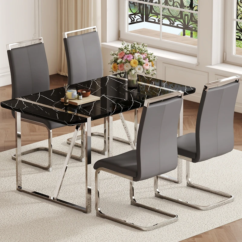 Streamdale Rustic Dining Set Table & 4 Pu Chairs (Black & Silver)