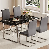Streamdale Rustic Dining Set Table & 4 Pu Chairs (Black & Silver)