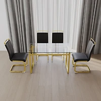 Streamdale Furniture 51 inch Glass Dining Table Set for 4, Dining Table & Chair Sets with Golden Plating Legs for Kitchen, Modern Rectangle Tempered G