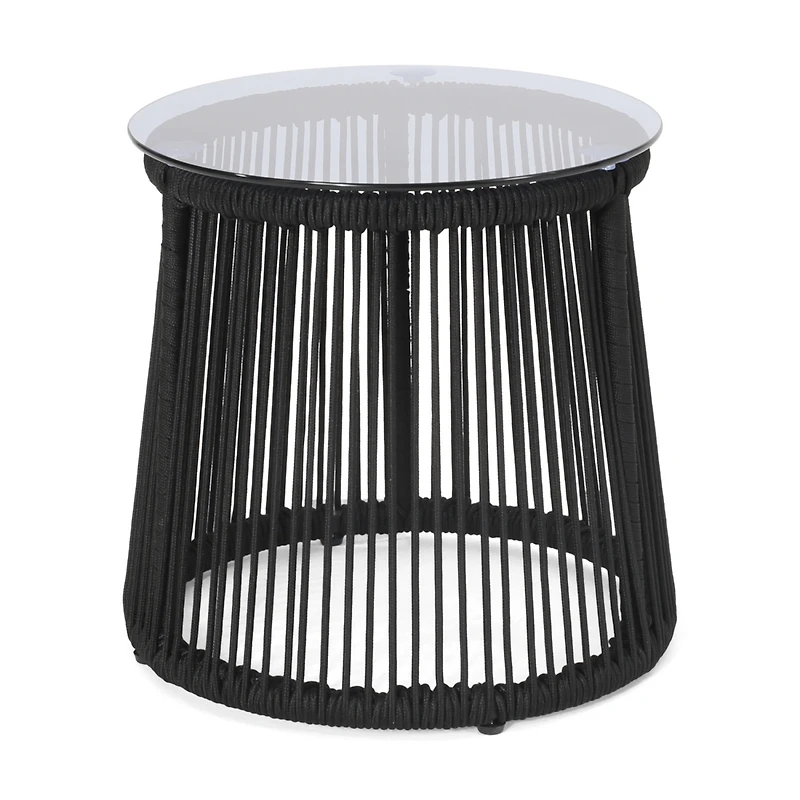 Streamdale Modern Moonstone Rope-Wrapped Side Table With Tempered Glass Top