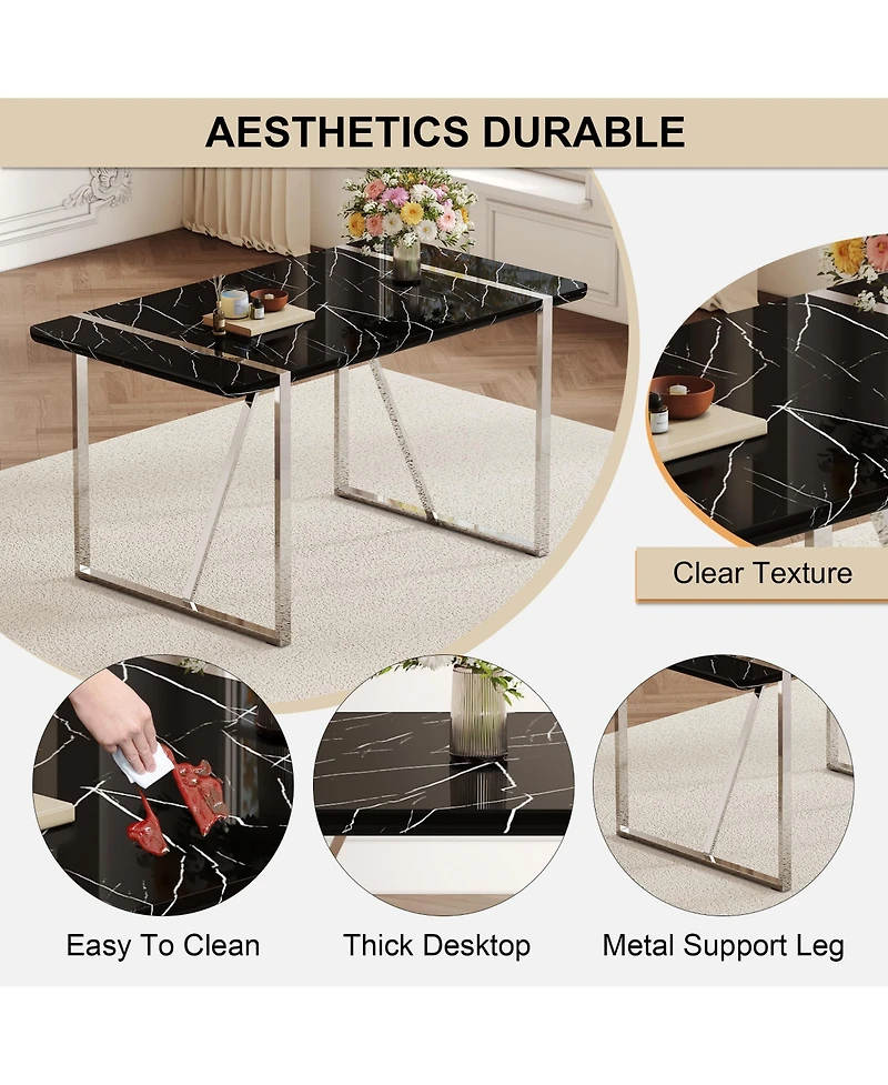Streamdale Industrial Black Dining Table with 4 Pu Cushion Chairs