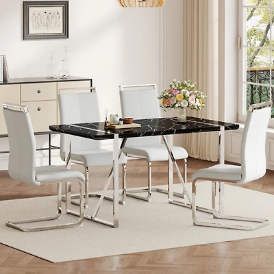 Streamdale Industrial Black Dining Table with 4 Pu Cushion Chairs