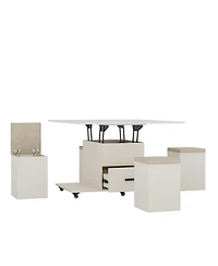Streamdale Furniture Modern Lift-Up Coffee Table with 4 Stools Set for Living Room Expandable 1 Hidden Storage + 2 Drawers Space Saving Folding Dining