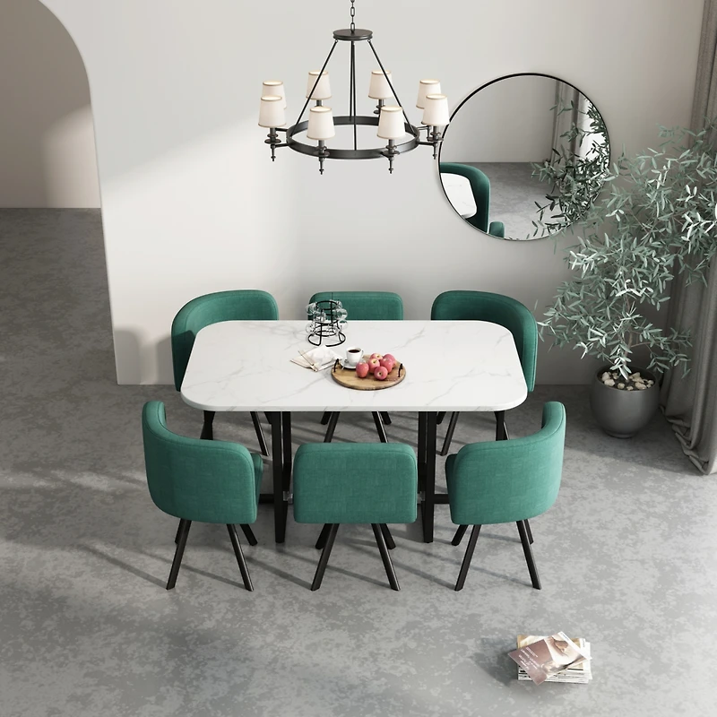 Modern 7 Pieces Dining Table Set, Rectangle Dining Table with 6 Chairs for Dining Room, Kitchen