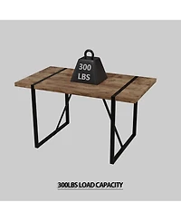 Streamdale Furniture 55" Rural Industrial Rectangular Mdf Dark Wood Dining Table Set and Pu Armless Dining Chair Set 4, Kitchen Black Metal Table Leg