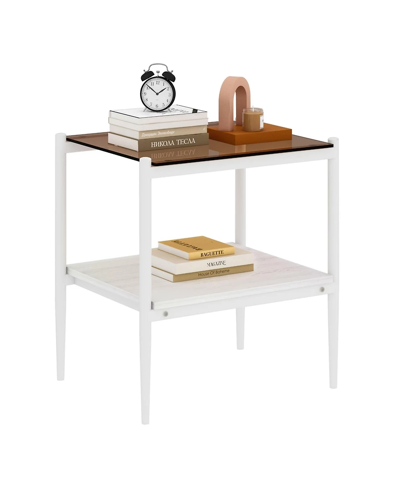 Streamdale Furniture Set of 2 Rectangle End Table, Tempered Glass Tabletop with Mdf layer, Modern Table for Living Room