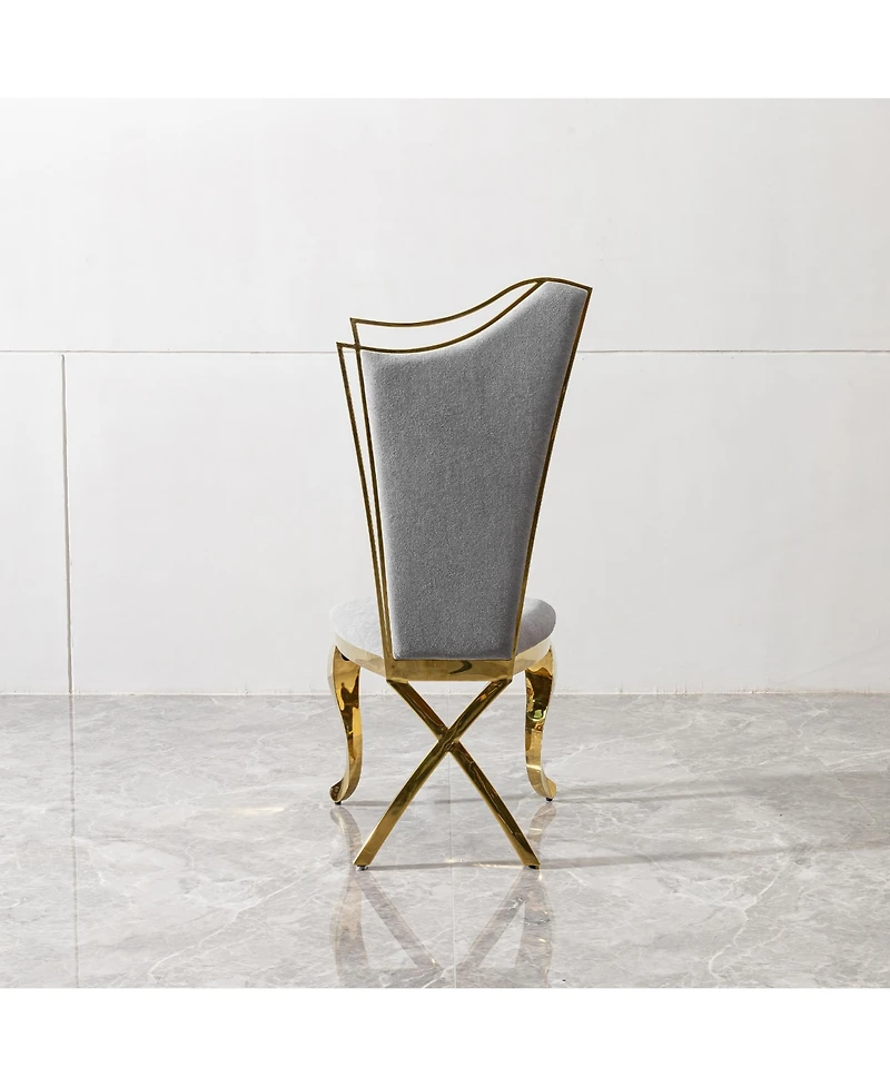 Simplie Fun Gorgeous Streamlined High Back Grey fabric stainless steel dining chair, set of 2