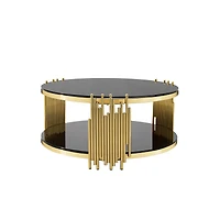 Streamdale Furniture double layer black tempered glass top stainless steel round coffee table for living room