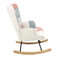 Streamdale Furniture Rocking Chair with ottoman, Mid Century Fabric Rocker Chair with Wood Legs and Patchwork Linen for Livingroom Bedroom