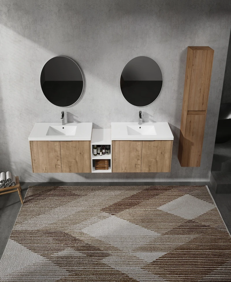 Streamdale 84" Wall-Mounted Bathroom Vanity, Sink, & Side Cabinet