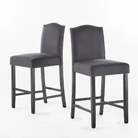 Streamdale Furniture Set Of 2, 27" Upholstered Counter Height Barstools With Nailhead Trim, Dark Charcoal And Walnut, Fabric
