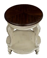 Streamdale Furniture 22" Two Tone Round End Table, Solid Wood Sofa Side Table with Shelf, Living Room Corner Table Easy Assemble, Beige and Espresso T