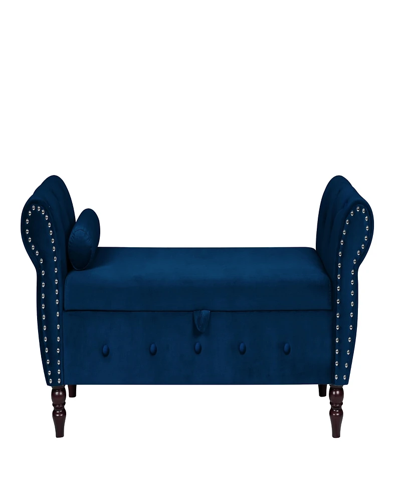 63-inch Storage Bench, modern velvet Ottoman, large capacity storage bench with armrest, suitable for living room, bedroom (H dark blue)