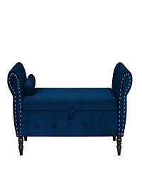 63-inch Storage Bench, modern velvet Ottoman, large capacity storage bench with armrest, suitable for living room, bedroom (H dark blue)